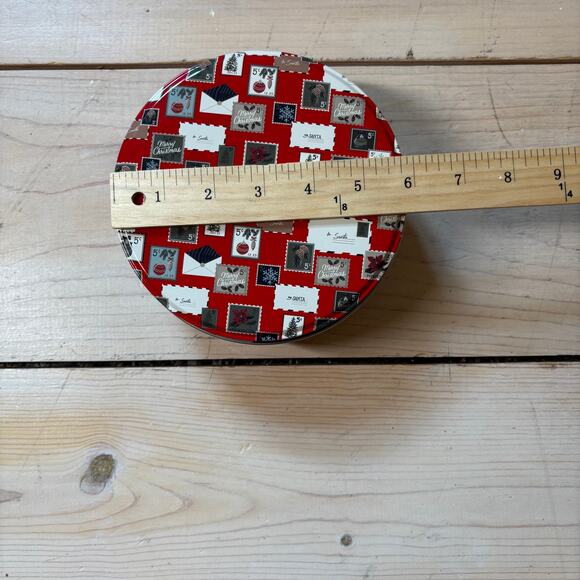 Hearth & Hand with Magnolia NWT Vintage Christmas Stamp Gift Tin 6"x3" Sold Out - Picture 4 of 7